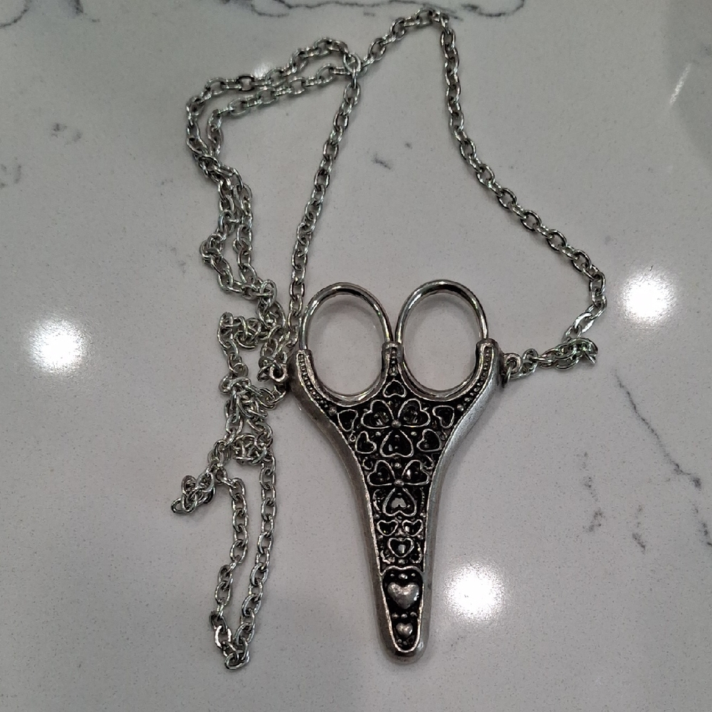 Silver Scissors Pendant Necklace